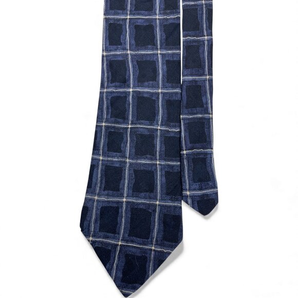 Bill Blass Silk Tie Geometric Abstract Blue Cubes - Picture 1 of 6